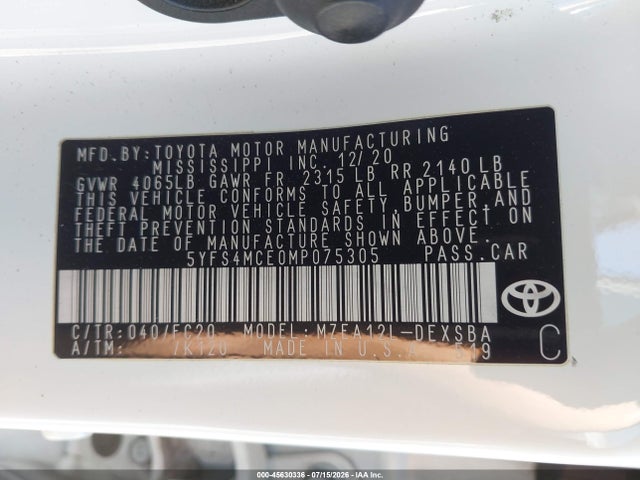 Toyota COROLLA SE 2021 5YFS4MCE0MP075305 Image 9