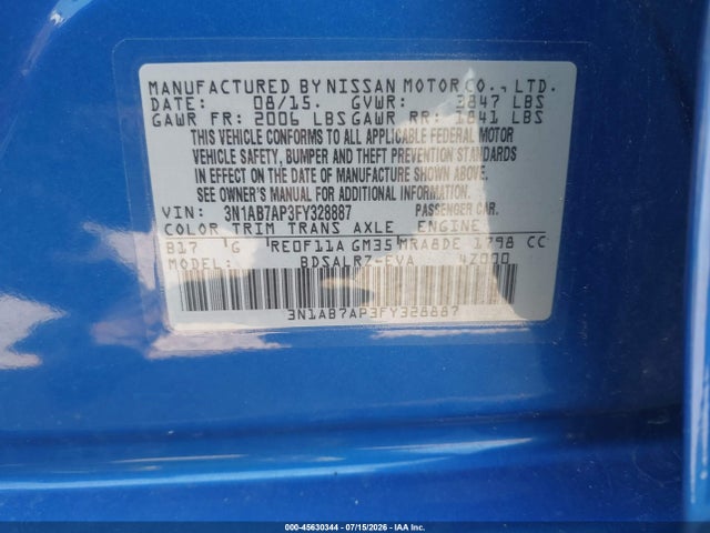 Nissan SENTRA SR 2015 3N1AB7AP3FY328887 Image 9
