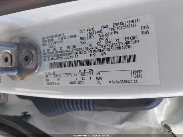45630347 :رقم المزاد ، 5LMCJ1D97LUL15134 vin ، 2020 Lincoln Corsair Standard مزاد بيع