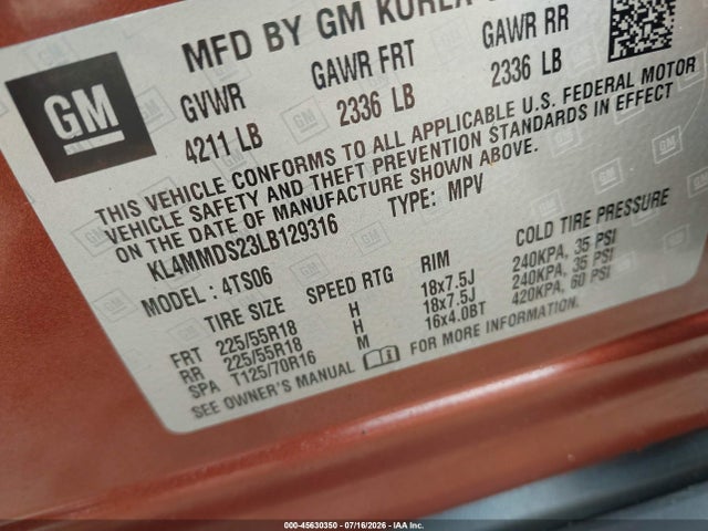 Aukcja sprzedaży 2020 Buick Encore Gx Fwd Select, vin: KL4MMDS23LB129316, numer aukcji: 45630350