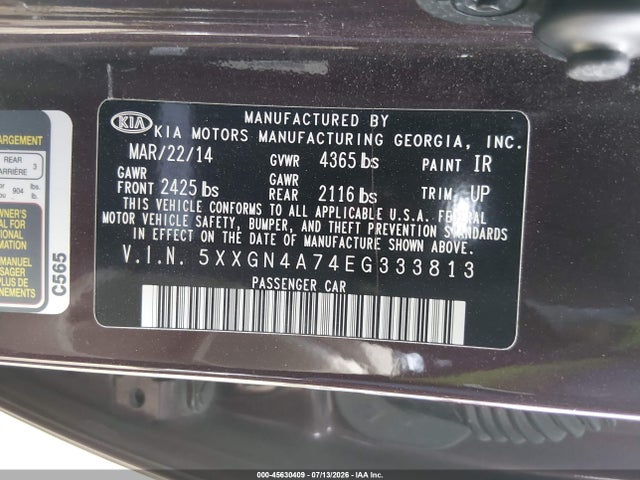 KIA OPTIMA EX 2014 5XXGN4A74EG333813 Image 9