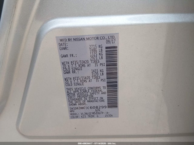 Nissan Pathfinder Sl 2018 5N1DR2MM7JC608299 Image 9