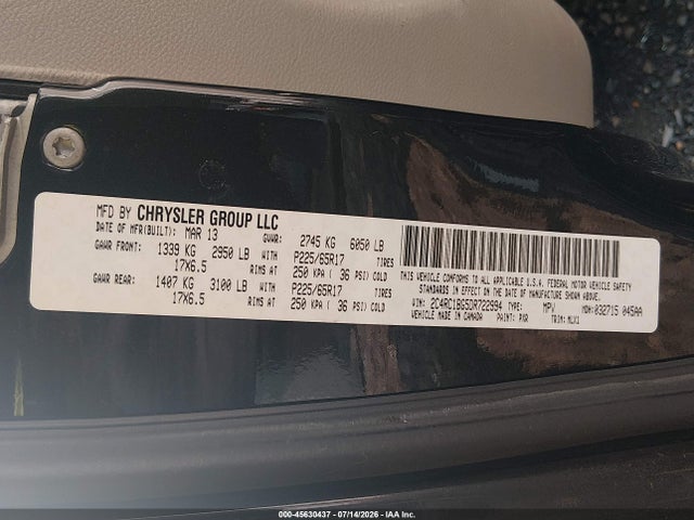 45630437 :رقم المزاد ، 2C4RC1BG5DR722994 vin ، 2013 Chrysler Town & Country Touring مزاد بيع
