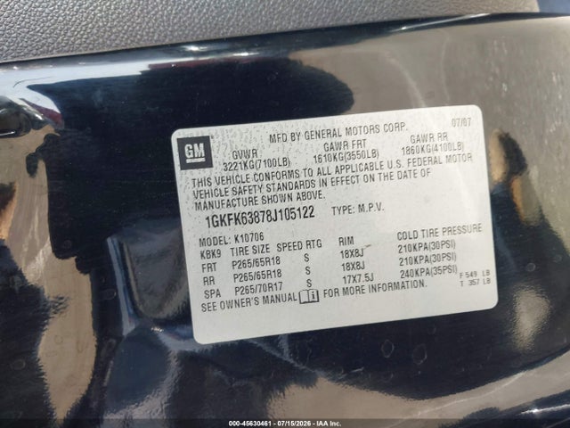 45630461 :رقم المزاد ، 1GKFK63878J105122 vin ، 2008 Gmc Yukon Denali مزاد بيع