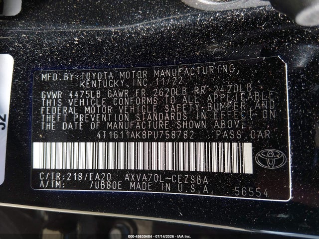 4T1G11AK8PU758782 Toyota CAMRY SE
