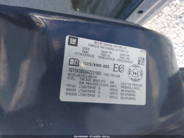 45630495 :رقم المزاد ، 1GT5K0BG9AZ231860 vin ، 2010 Gmc Sierra 2500hd Sle مزاد بيع