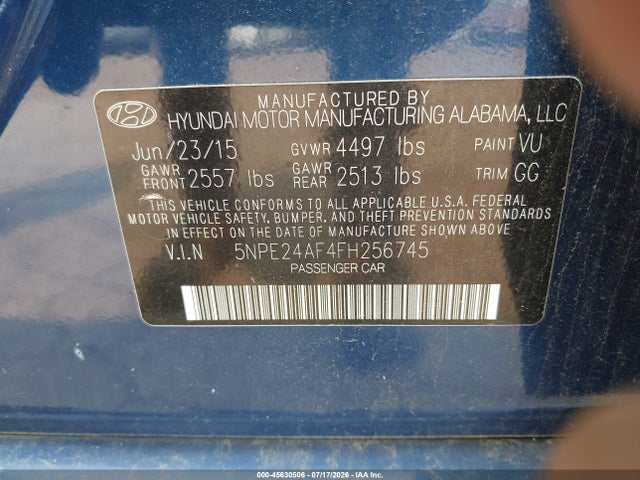 Hyundai SONATA SE 2015 5NPE24AF4FH256745 Image 9