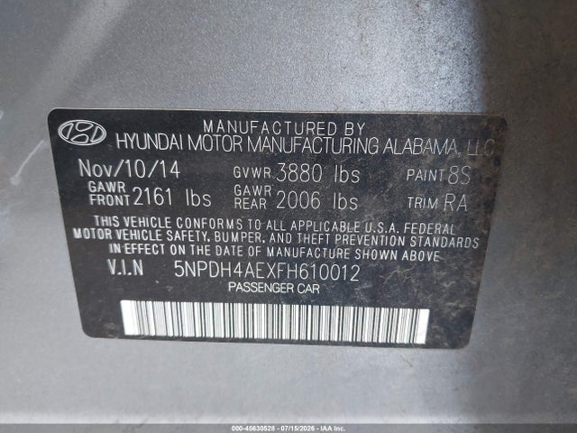 Hyundai ELANTRA SE 2015 5NPDH4AEXFH610012 Image 9