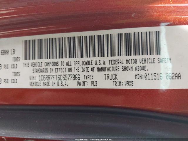 Продажа на аукционе авто 2013 Ram 1500 Express, vin: 1C6RR7FT6DS577866, номер лота: 45630537