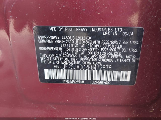 Subaru Forester 2.5i Premium 2015 JF2SJADC2FG412678 Image 9