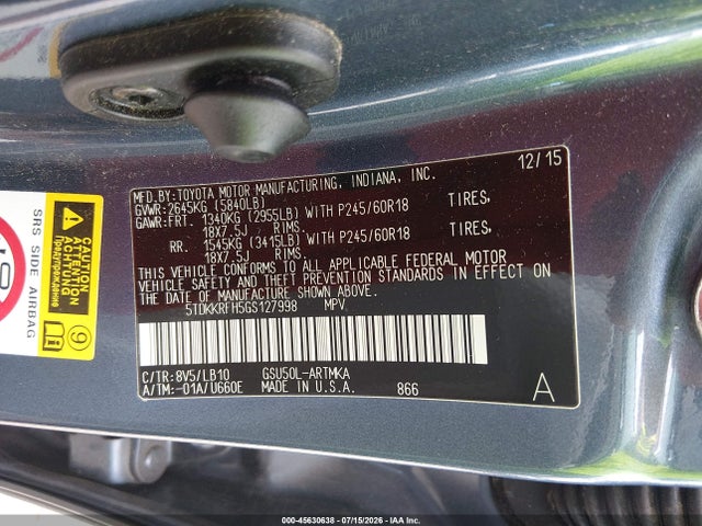 5TDKKRFH5GS127998 Toyota Highlander Xle V6