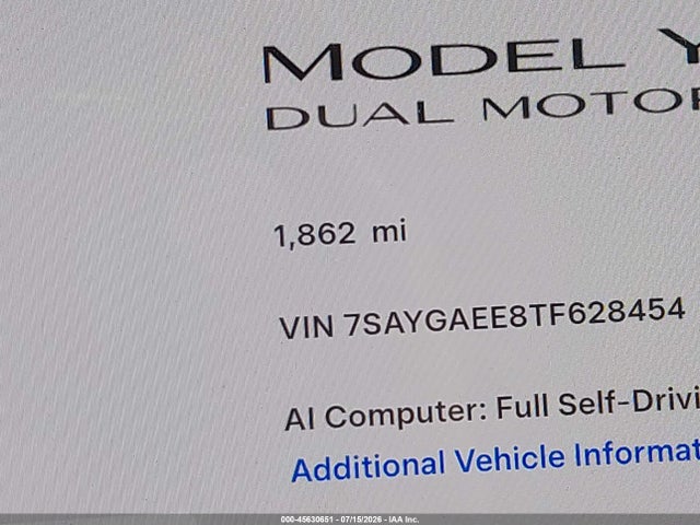 Продажа на аукционе авто 2026 Tesla Model Y All-wheel Drive/long Range Launch Series/premium All-wheel Drive, vin: 7SAYGAEE8TF628454, номер лота: 45630651