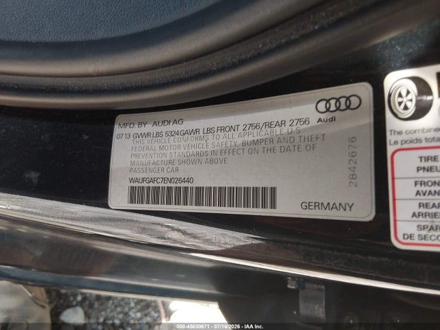 Auction sale of the 2014 Audi A6 3.0t Premium Plus, vin: WAUFGAFC7EN026440, lot number: 45630671