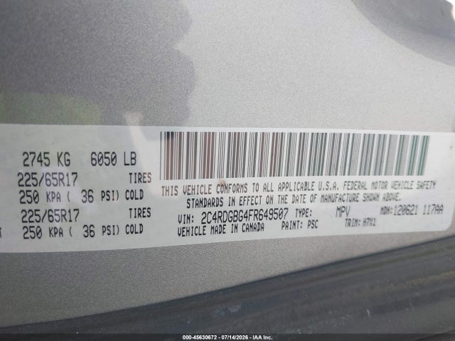 Dodge Grand Caravan American Value Pkg 2015 2C4RDGBG4FR649507 Image 9