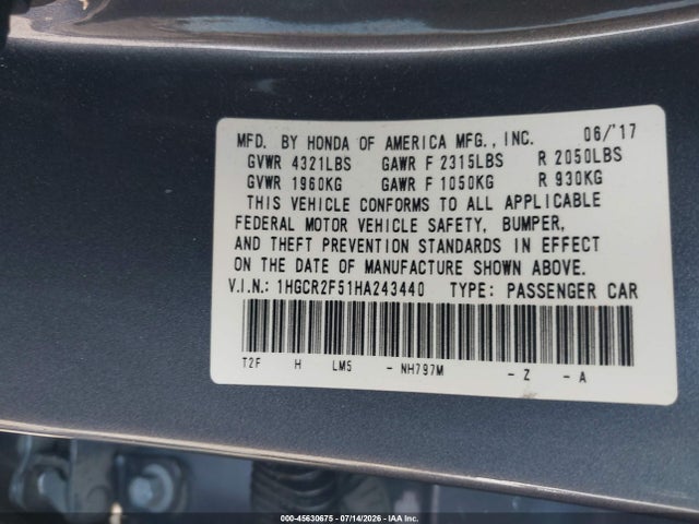 1HGCR2F51HA243440 Honda Accord Sport