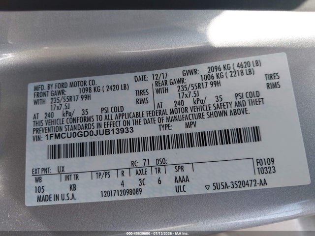 Ford ESCAPE SE 2018 1FMCU0GD0JUB13933 Image 9