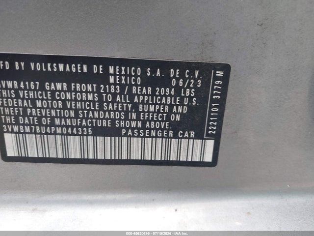 Продажа на аукционе авто 2023 Volkswagen Jetta 1.5t Sport, vin: 3VWBM7BU4PM044335, номер лота: 45630699