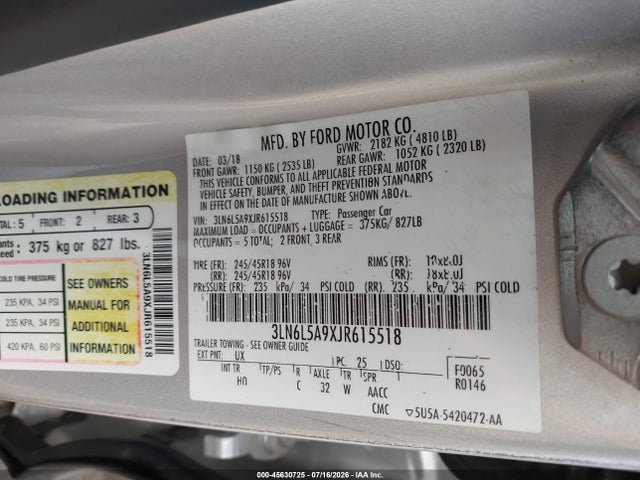 3LN6L5A9XJR615518 Lincoln Mkz Premiere