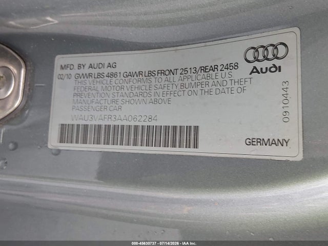 Продаж на аукціоні авто 2010 Audi S5 4.2 Premium Plus, vin: WAU3VAFR3AA062284, номер лоту: 45630737