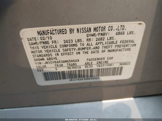 Продажа на аукционе авто 2010 Infiniti G37x, vin: JN1CV6AR3AM456649, номер лота: 45630754