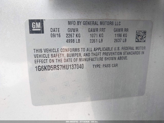 Aukcja sprzedaży 2017 Cadillac Ct6 Luxury, vin: 1G6KD5RS7HU137040, numer aukcji: 45630762