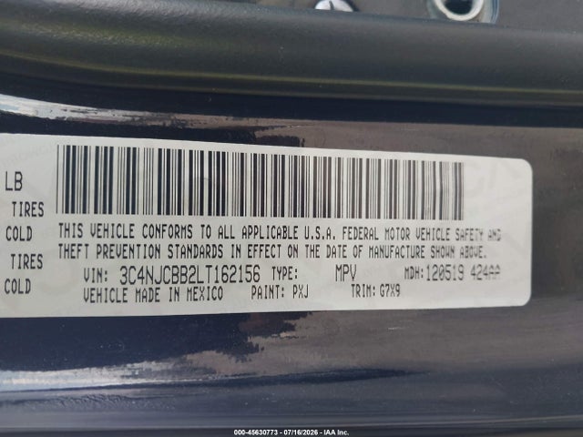 Продажа на аукционе авто 2020 Jeep Compass Sun And Wheel Fwd, vin: 3C4NJCBB2LT162156, номер лота: 45630773