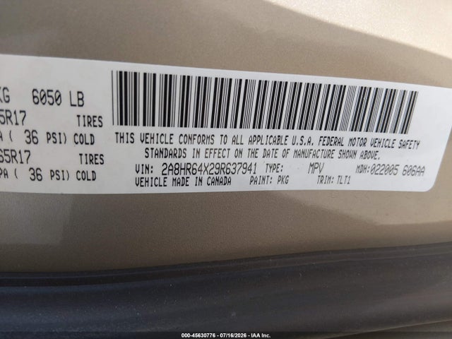 Aukcja sprzedaży 2009 Chrysler Town & Country Limited, vin: 2A8HR64X29R637941, numer aukcji: 45630776