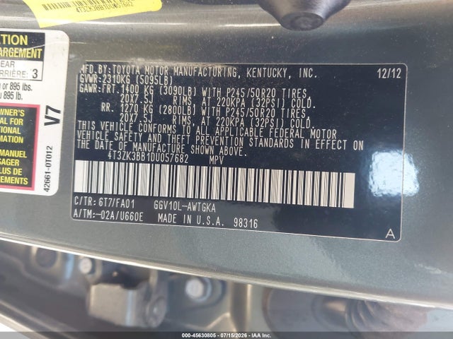 Продажа на аукционе авто 2013 Toyota Venza Le V6, vin: 4T3ZK3BB1DU057682, номер лота: 45630805