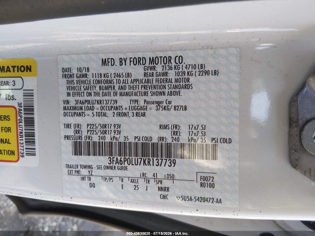 Ford Fusion Hybrid Se 2019 3FA6P0LU7KR137739 Image 9