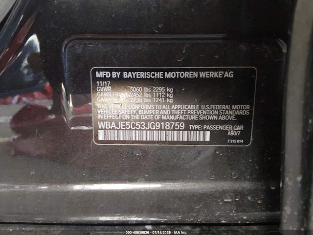 Aukcja sprzedaży 2018 Bmw 540i, vin: WBAJE5C53JG918759, numer aukcji: 45630826