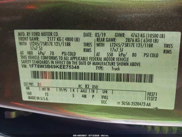 1FT8W3B69KEE75348 Ford F-350 Xl