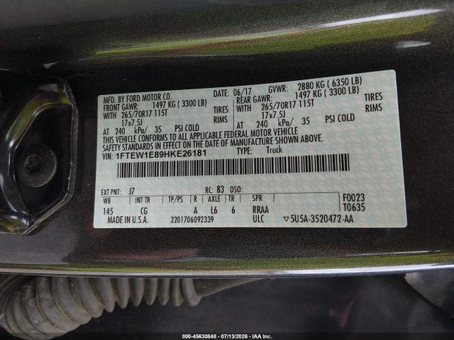 Ford F-150 Xl 2017 1FTEW1E89HKE26181 Image 9
