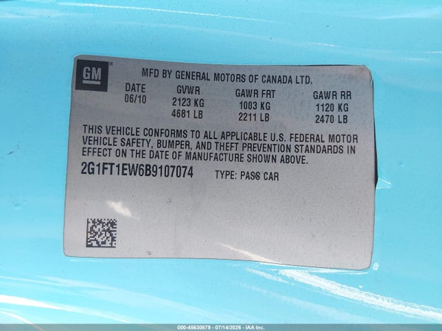 45630879 :رقم المزاد ، 2G1FT1EW6B9107074 vin ، 2011 Chevrolet Camaro 2ss مزاد بيع