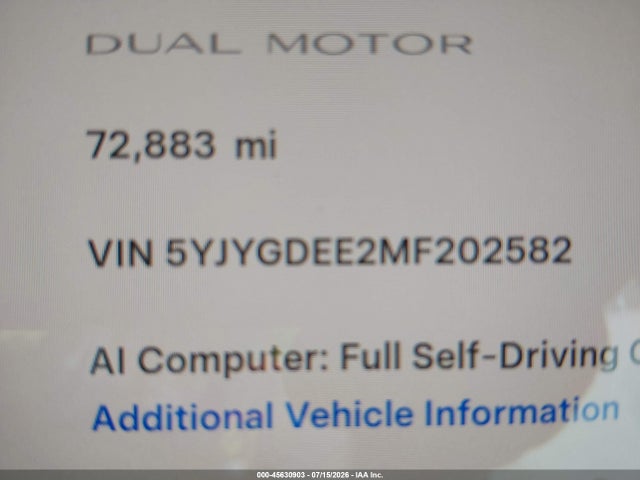 Продаж на аукціоні авто 2021 Tesla Model Y Long Range Dual Motor All-wheel Drive, vin: 5YJYGDEE2MF202582, номер лоту: 45630903