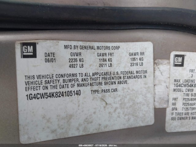 Продаж на аукціоні авто 2002 Buick Park Avenue, vin: 1G4CW54K824105140, номер лоту: 45630927