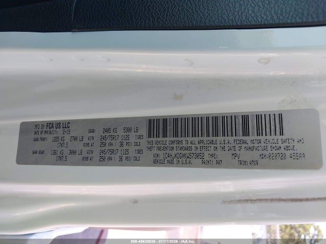 Продаж на аукціоні авто 2019 Jeep Wrangler Unlimited Sport S 4x4, vin: 1C4HJXDGXKW573052, номер лоту: 45630936