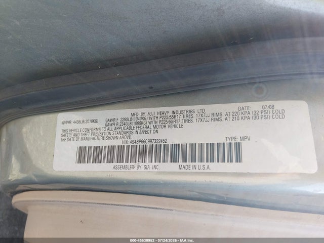 45630952 :رقم المزاد ، 4S4BP66C997322452 vin ، 2009 Subaru Outback 2.5i Limited مزاد بيع