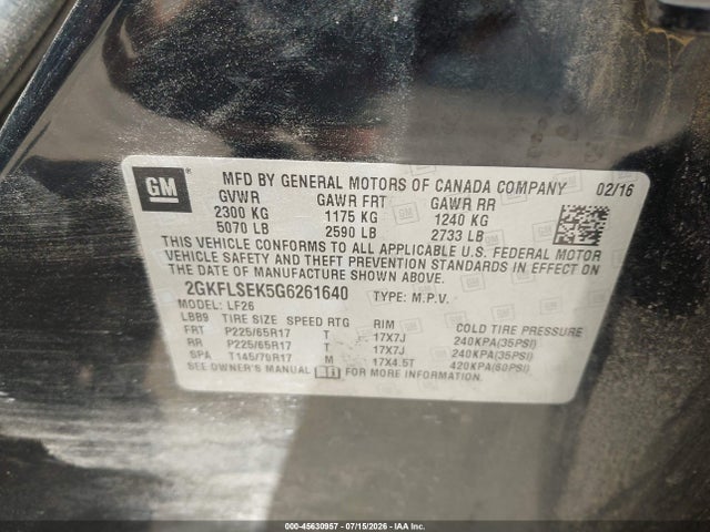 GMC Terrain Sle-1 2016 2GKFLSEK5G6261640 Image 9