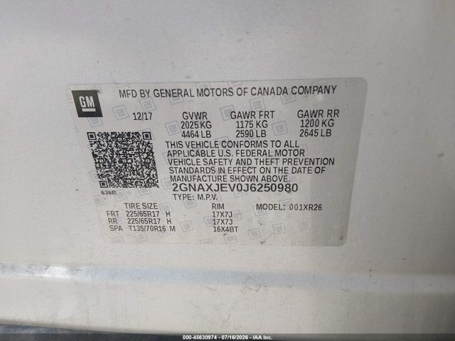 Chevrolet EQUINOX LT 2018 2GNAXJEV0J6250980 Image 9
