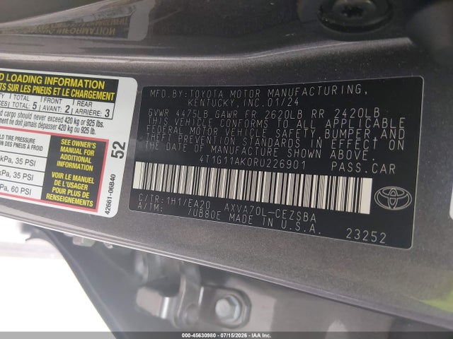 Toyota CAMRY SE 2024 4T1G11AK0RU226901 Image 9