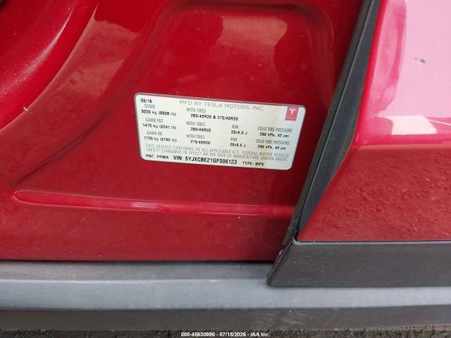 Tesla Model X 60d/70d/75d/90d/p100d 2016 5YJXCBE21GF006123 Image 9