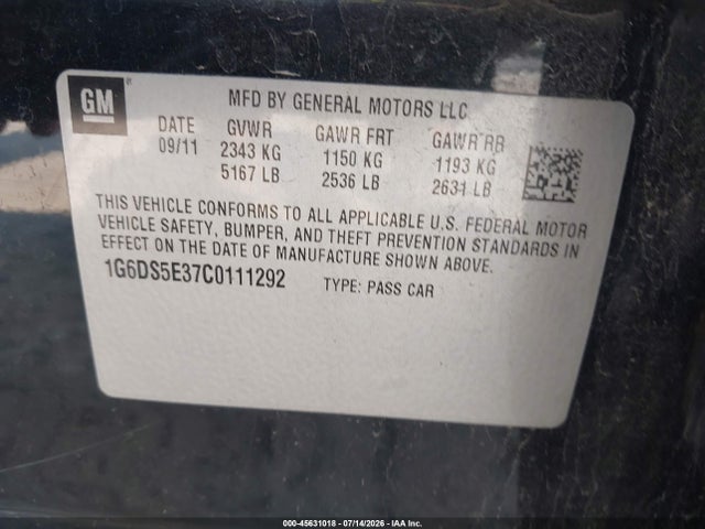 45631018 :رقم المزاد ، 1G6DS5E37C0111292 vin ، 2012 Cadillac Cts Premium مزاد بيع