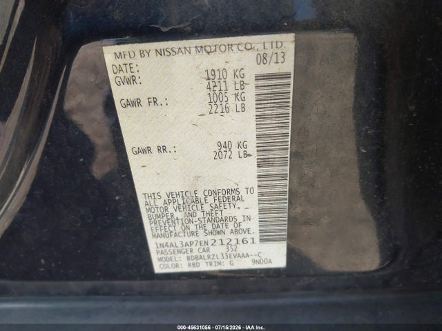 Nissan Altima 2.5 S 2014 1N4AL3AP7EN212161 Image 9