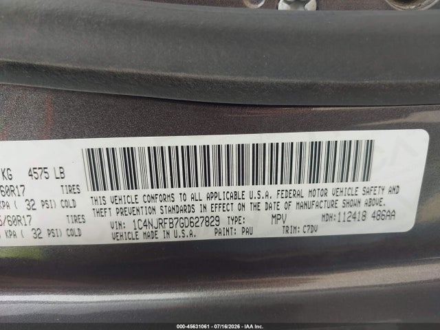 2016 Jeep Patriot Latitude მანქანა იყიდება აუქციონზე, vin: 1C4NJRFB7GD627829, აუქციონის ნომერი: 45631061