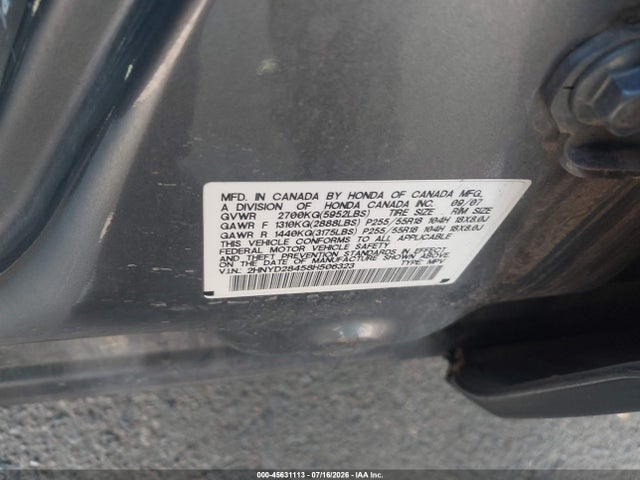 45631113 :رقم المزاد ، 2HNYD28458H506323 vin ، 2008 Acura Mdx Technology Package مزاد بيع