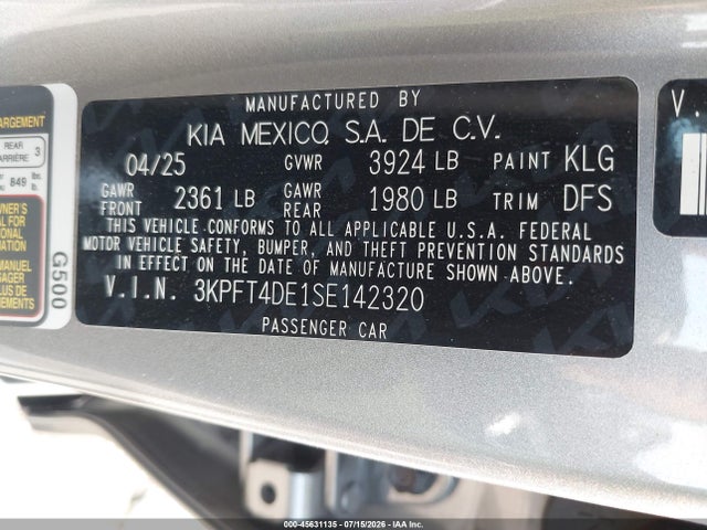 KIA K4 Lxs 2025 3KPFT4DE1SE142320 Image 9