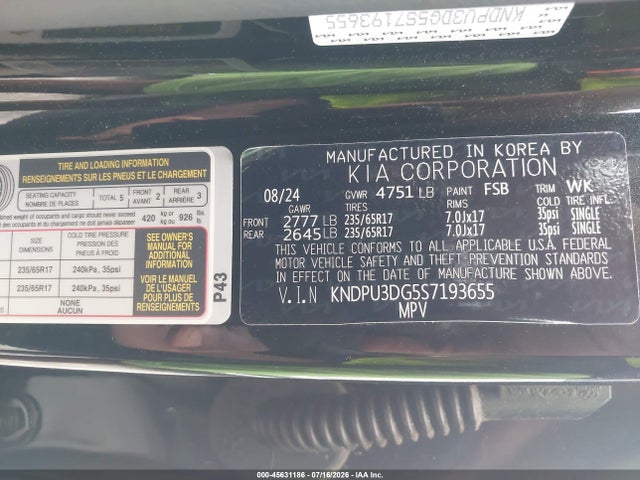 Aukcja sprzedaży 2025 Kia Sportage Hybrid Lx, vin: KNDPU3DG5S7193655, numer aukcji: 45631186