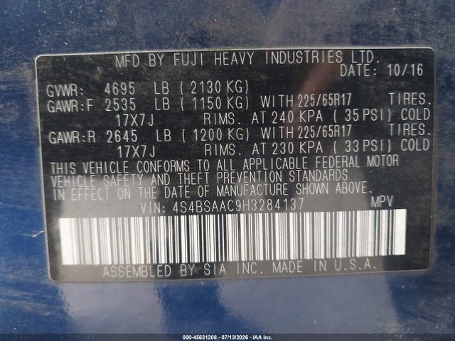 4S4BSAAC9H3284137 Subaru Outback 2.5i