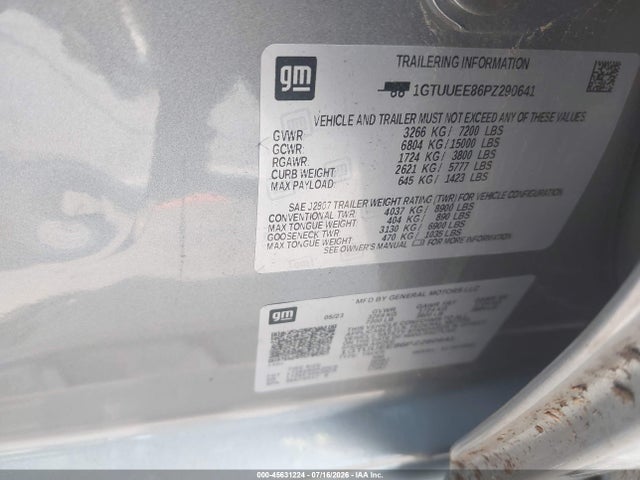 Продаж на аукціоні авто 2023 Gmc Sierra 1500 4wd  Short Box At4, vin: 1GTUUEE86PZ290641, номер лоту: 45631224