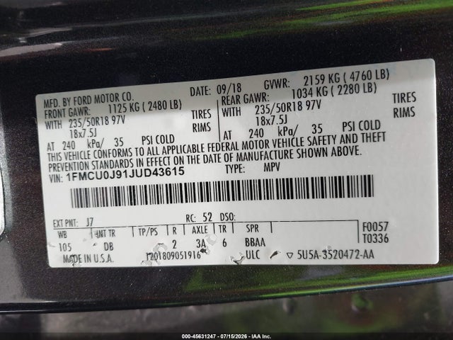 Ford Escape Titanium 2018 1FMCU0J91JUD43615 Image 9